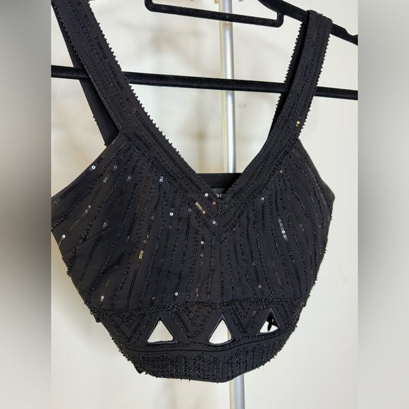 Bebe black Sequin evening occasion date night waist halter tank zip side XS EUC - Picture 2 of 9